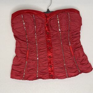Corset Size Large Red Renaissance Faire Rouched Sequins Fairycore Goth Boned